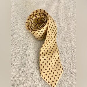 Christian Dior Tan w/ Maroon Navy & Yellow Check Silk Tie